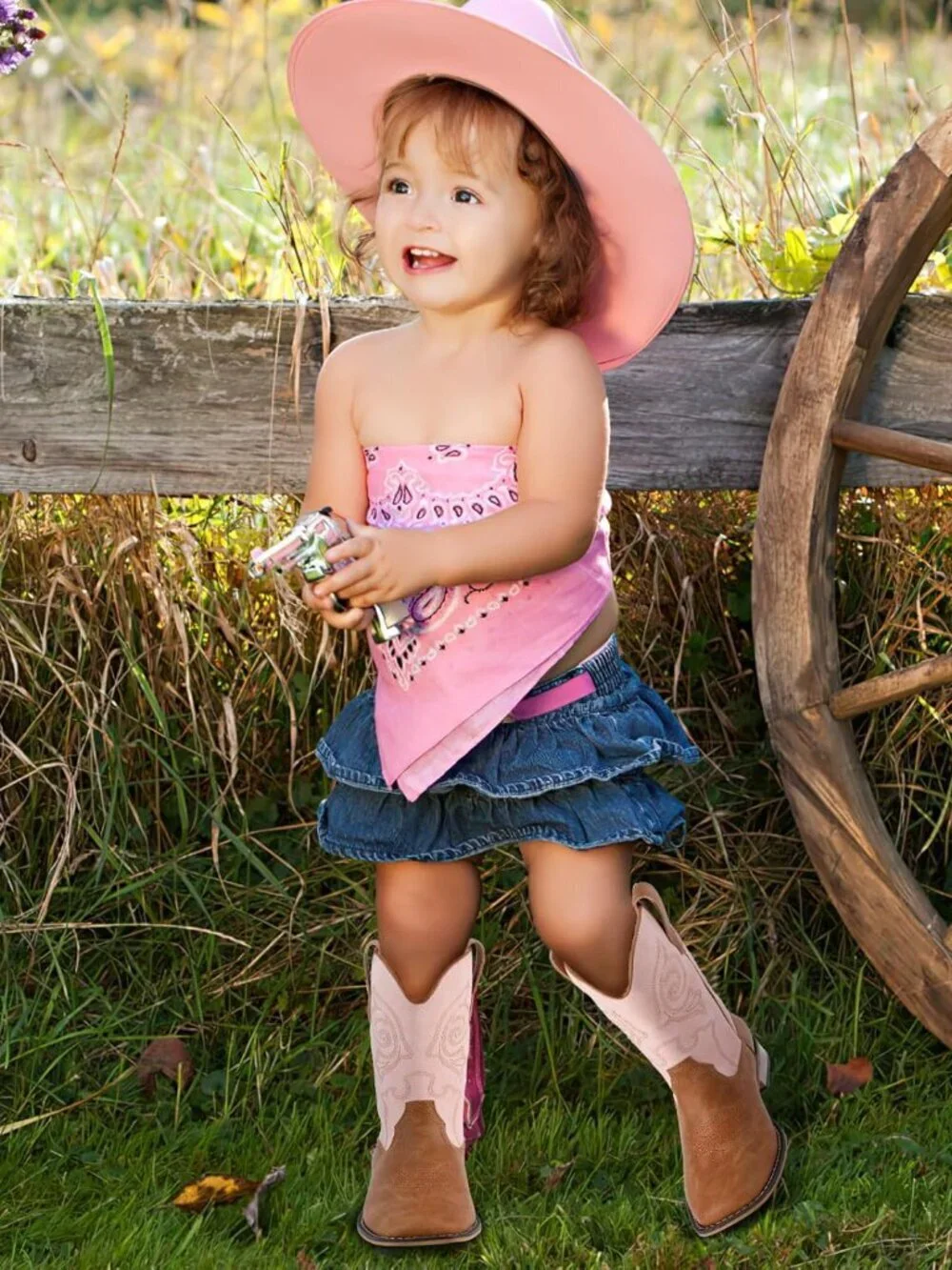 Girls Pink Embroidered Square Toe  Knee High Pointed Toe Chunky Shoes Boots